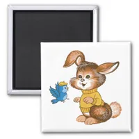 Cute Bunny and Bluebird Magnet