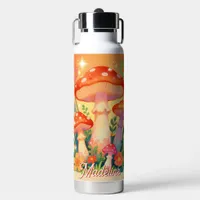 Cottage Core Mushrooms and Flowers Personalized Water Bottle