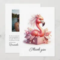 Pink Flamingo Bride Lake Bachelorette Photo Thank You Card