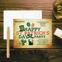 Colorful St Patrick's Day Party Vintage Parchment Postcard