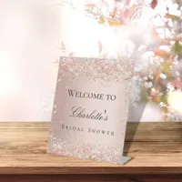 Bridal shower rose gold blush welcome pedestal sign