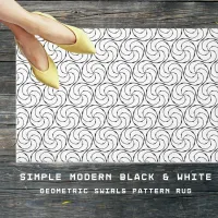 Simple Modern Black & White Geometric Swirls Rug