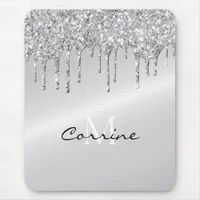 Monogram Silver Dripping Glitter Metallic Platinum Mouse Pad