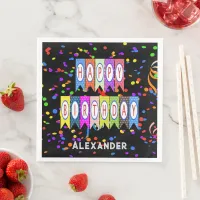 Happy Birthday Banner Confetti Black Name Party Paper Dinner Napkins