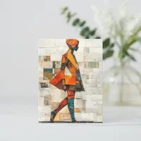 Woman Walking Colorful Abstact Collage Postcard