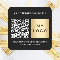 Business name black white logo qr code square sticker