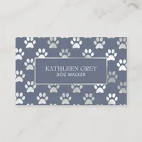 Silver Blue Paw Print Pattern | Pet Groomer Business Card