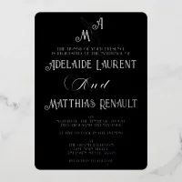 Elegant Black & White Silver Striped Wedding Foil Invitation