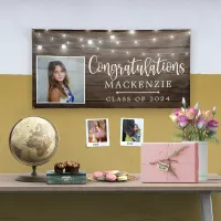 Rustic String Lights Barn Wood Graduation Photo Banner