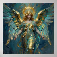 A Beautiful Gold and Turquoise Angel  Poster