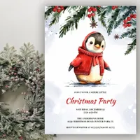 Festive Cute Watercolor Penguin Christmas Party Invitation