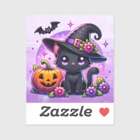 Cute Chibi Halloween Black Cat and Pumpkin Sticker