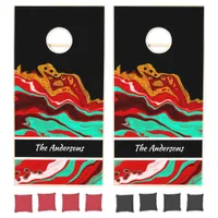 Personalized Black, Gold, Burgundy, Marble Art   Cornhole Set