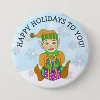 Happy Holidays to You Elf and Snowflakes Button