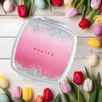 Pink Holo Blush Glitter Metal Monogram Name ...