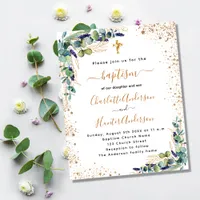 Budget Baptism twins eucalyptus gold invitation