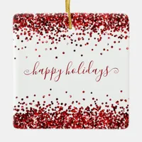 Red Glitter Borders Happy Holidays Ceramic Ornamen Ceramic Ornament