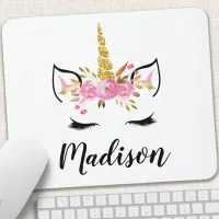 Unicorn Face With Eyelashes Personalized Name Mouse Pad