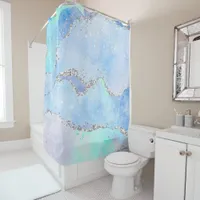 *~* Pastel Sky Blue Agate Holo GLITTER Ocean AP8  Shower Curtain