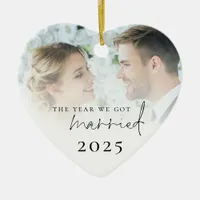The Year We Got Married Photo Overlay Ceramic Ornament