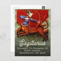 Sagittarius Horoscope Zodiac Medieval Art Postcard