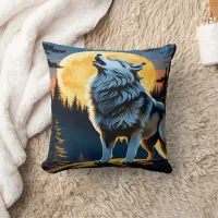 Majestic Wolf Howling at Moon. Throw Pillow