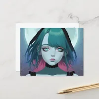 Sad Anime Woman Blue Eyes Postcard