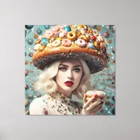 Blond Woman On Planet Doughnuts Fantasy Canvas Print