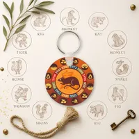 Clever Deep Brown Rat Zodiac Lunar Birthday Keychain