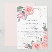 Classic Wedding Elegant Watercolor Pink Roses Invitation