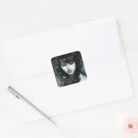 Floral Somberness: A Dark Portrait of Beauty Square Sticker