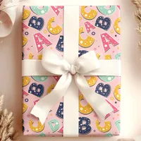 Girls Navy and Pink ABC Alphabet Pattern Wrapping Paper