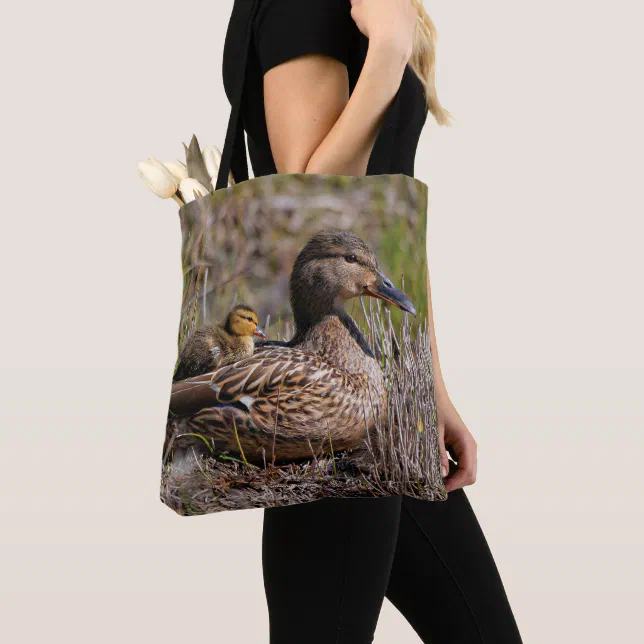 Cute Chillin' Mallard Mom Duck & Baby Duckling Tote Bag