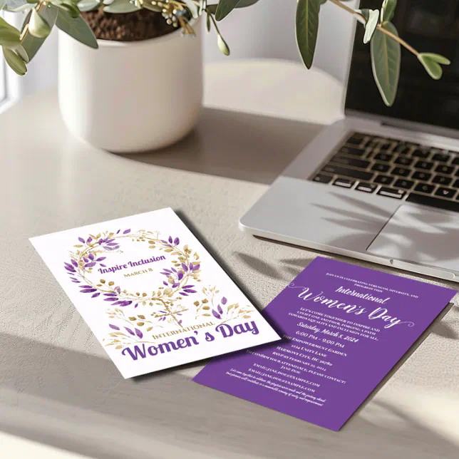 Purple Leaves Female Sign Women's Day Invitation