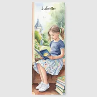 Girl Reading by Garden Watercolor Personalized Bookmarks