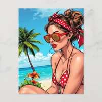 Red Bikini, Sunglasses and Bandana Woman   Postcard