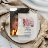 Santorini Sunset Lavender Spritz Greece Wedding Vellum Invitations