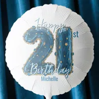 Opulent Sapphire Blue and Gold 21st Birthday Balloon