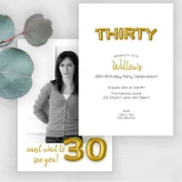 Gold Balloon 30th Birthday Photo Invite