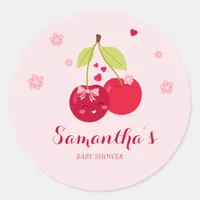 Ma Cherie Cherry Pink Coquette Girl Baby Shower Classic Round Sticker