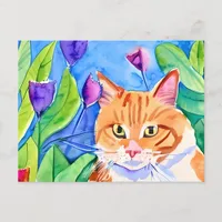 Cute Watercolor Orange Cat | Keeping in Touch Postcard