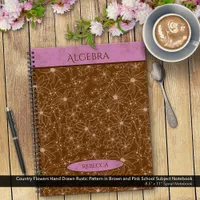 Country Flowers Brown Pink School Subject Name Notebook