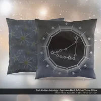 Dark Zodiac Astrology: Capricorn Black & Silver Throw Pillow