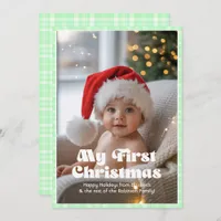 Granny Smith Apple Gingham My First Christmas Baby Holiday Card