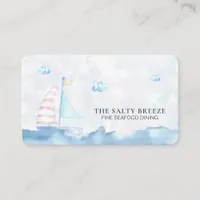 *~* Sea Pastel Sail Boat Fine Dining QR Beach Business Card