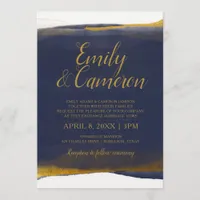 Navy & Gold Wedding Invitations - Watercolor Foil