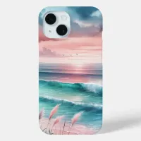 Beautiful Ocean Scene in Pink and Blue iPhone 15 Case