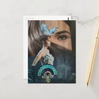 Eyeball and a Doll surreal collage art Postcard