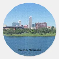 Omaha, Nebraska Skyline on Canvas Classic Round Sticker