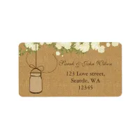 rustic burlap ivory roses mason jar address label